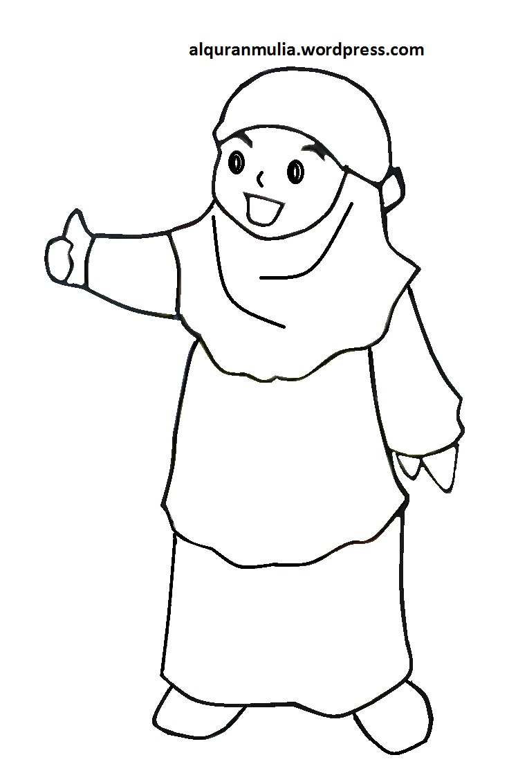 Gambar Mewarnai Gambar Ibu Menggendong Adik Kartun Muslimah
