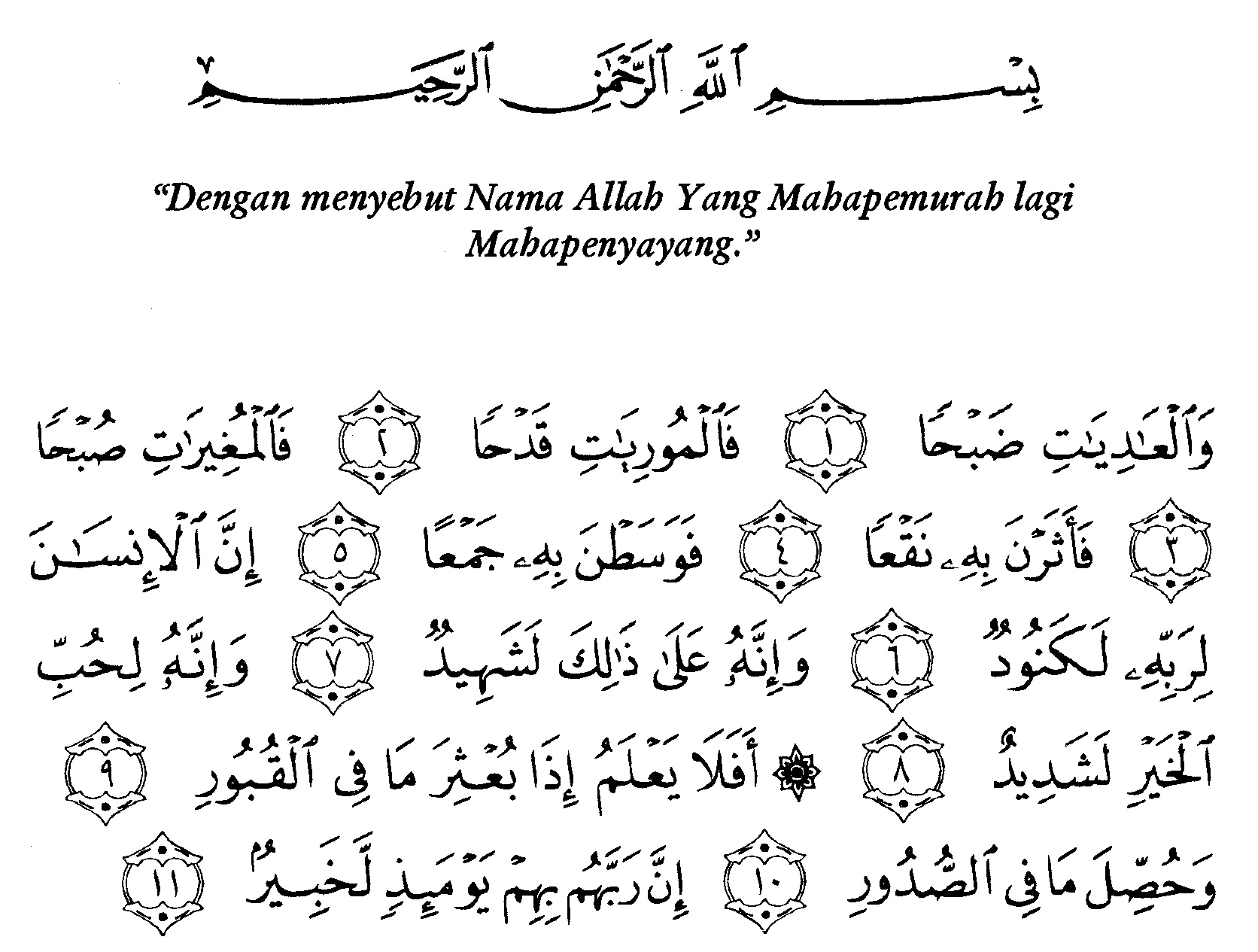 tulisan arab alquran surat al aadiyaat ayat 1 11 “