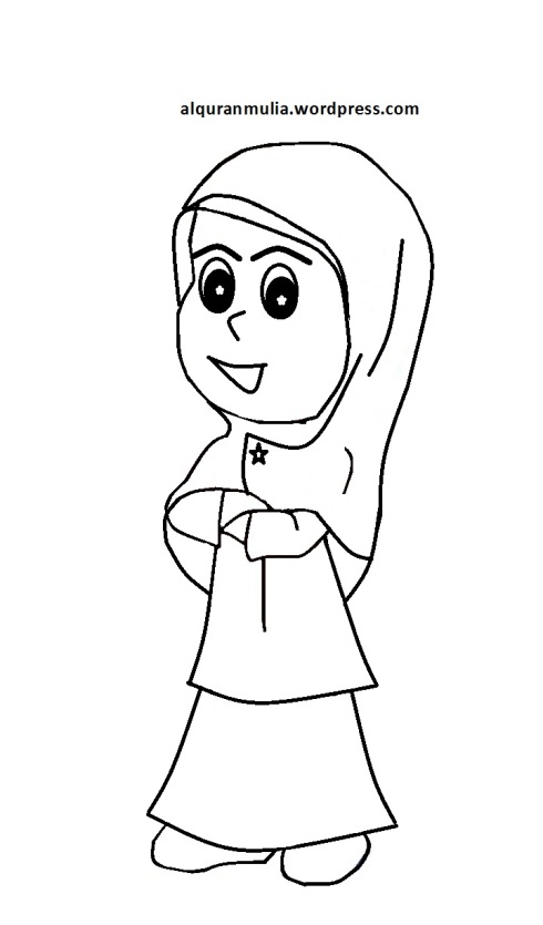 Mewarnai gambar kartun anak muslimah 55