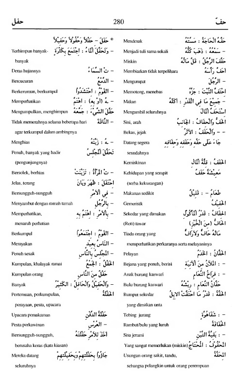 280. kamus arab almunawir -haffa-hafala