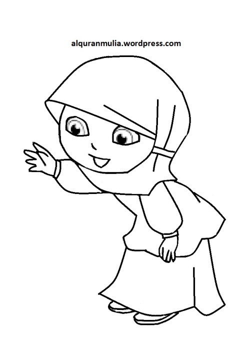 Mewarnai gambar kartun anak muslimah 119